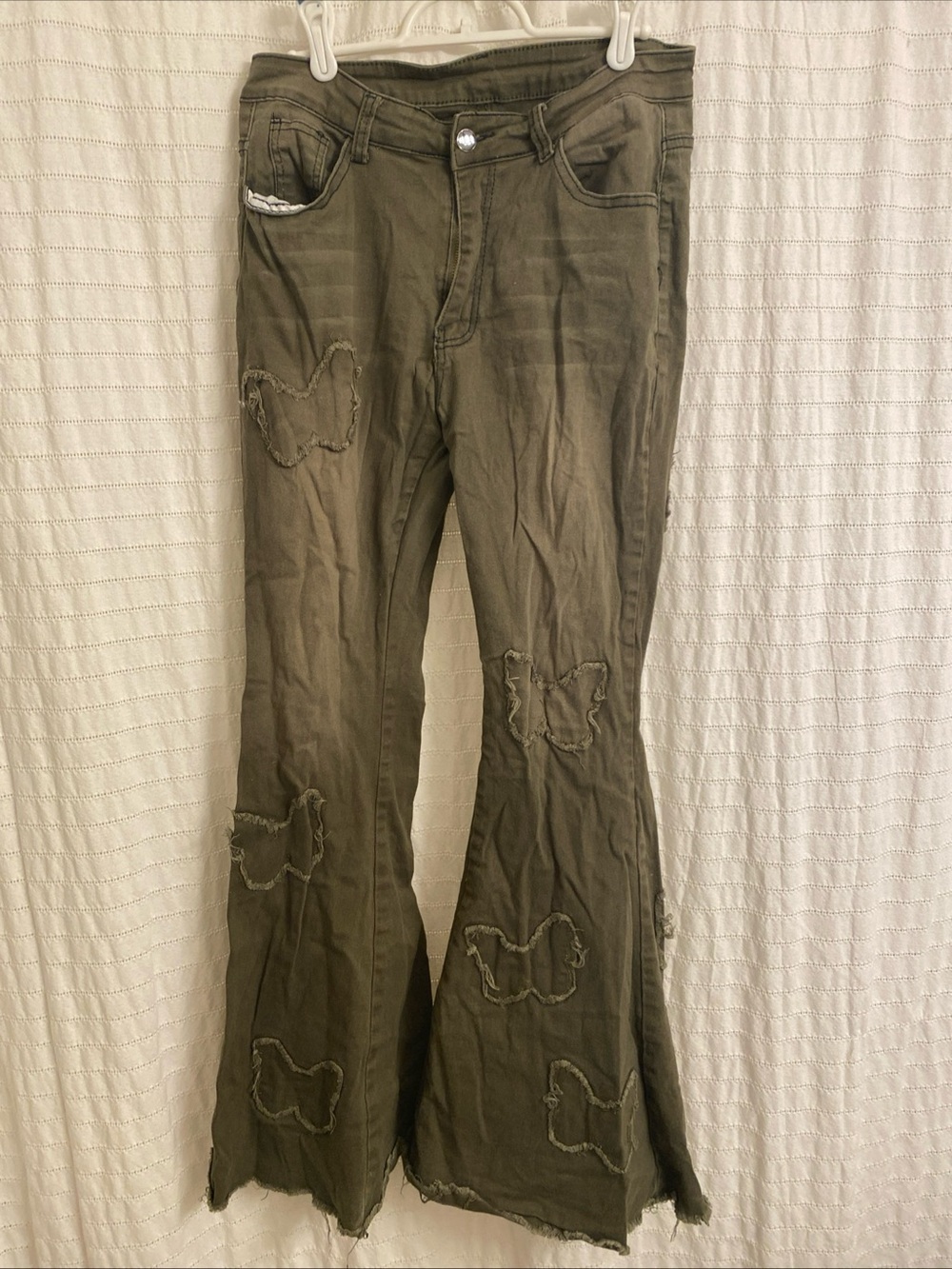 Women’s Green Flare Pants Butterflies Xl